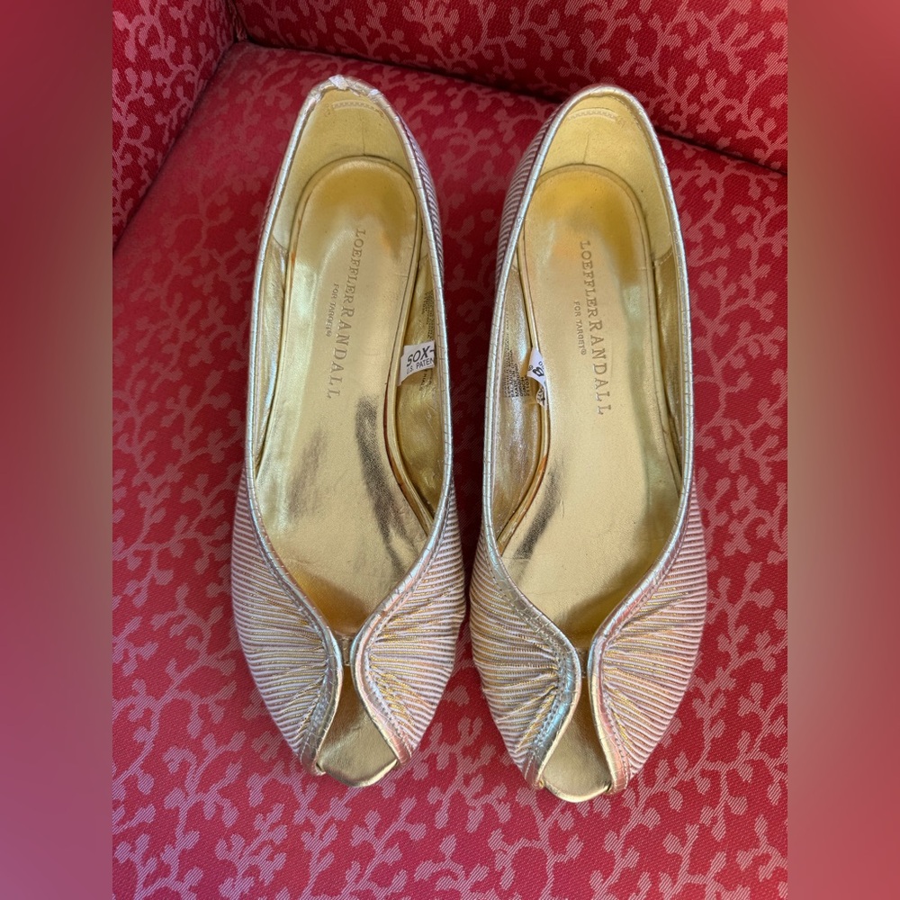 Loeffler Randall Gold Peep-Toe Flats, Size 6 1/2